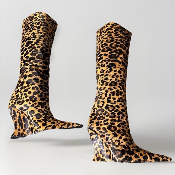 Schutz Siena Over The Knee Boot Leopard Print Calf Hair Size 6.5  Wedge Heel - Picture 7 of 10
